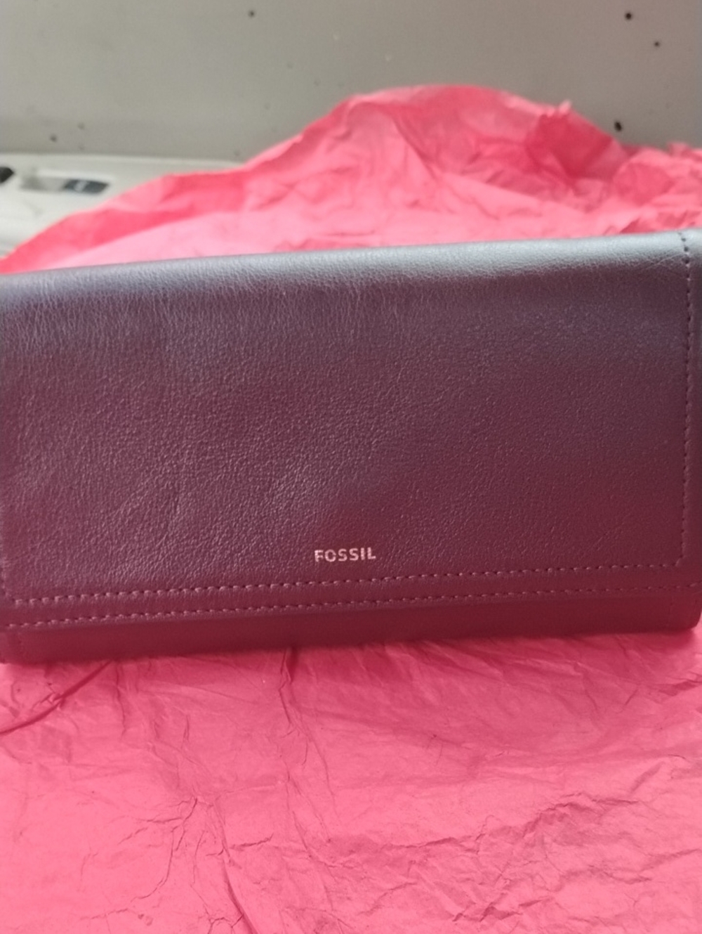 Fossil Leather Wallet in Deep Burgundy